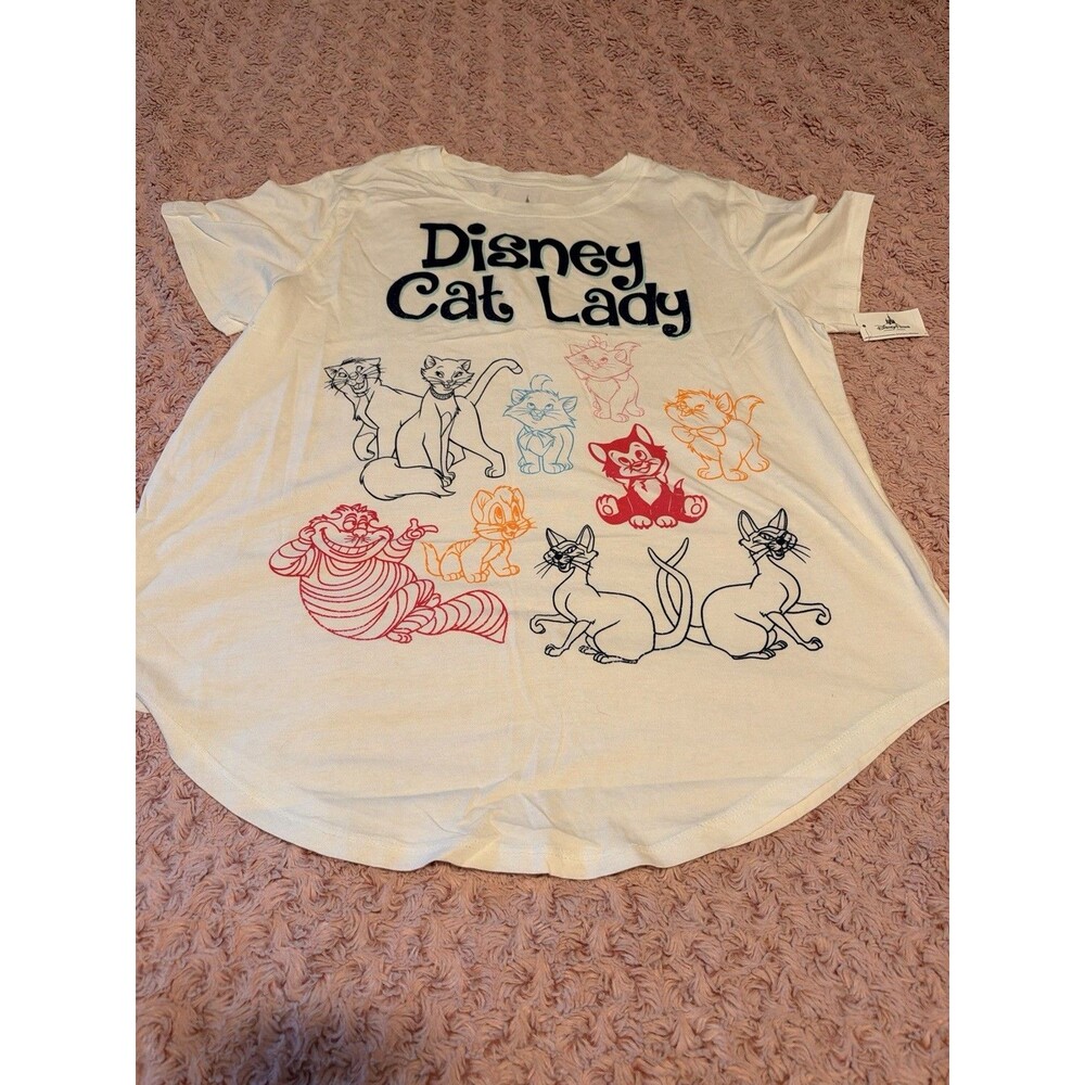 Disney Parks Cat Lady White T Shirt Aristocats Figaro Oliver Siamese Cheshire